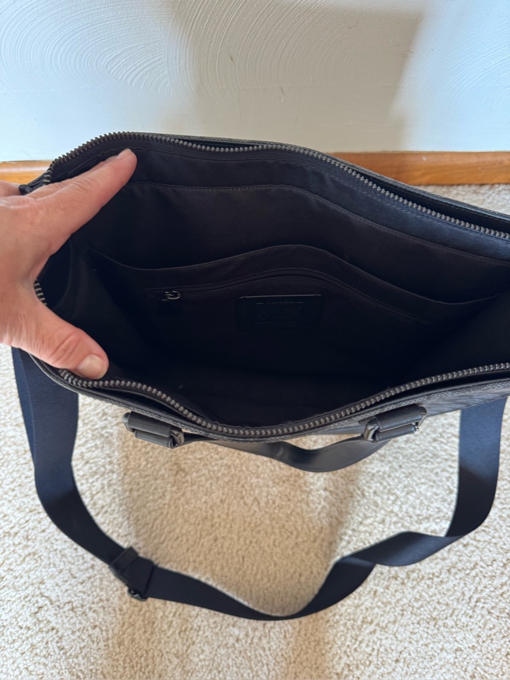 Black Leather Zip-Top Briefcase Shoulder Bag